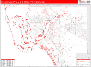 Cape Coral-Fort Myers Metro Area Wall Map Red Line Style